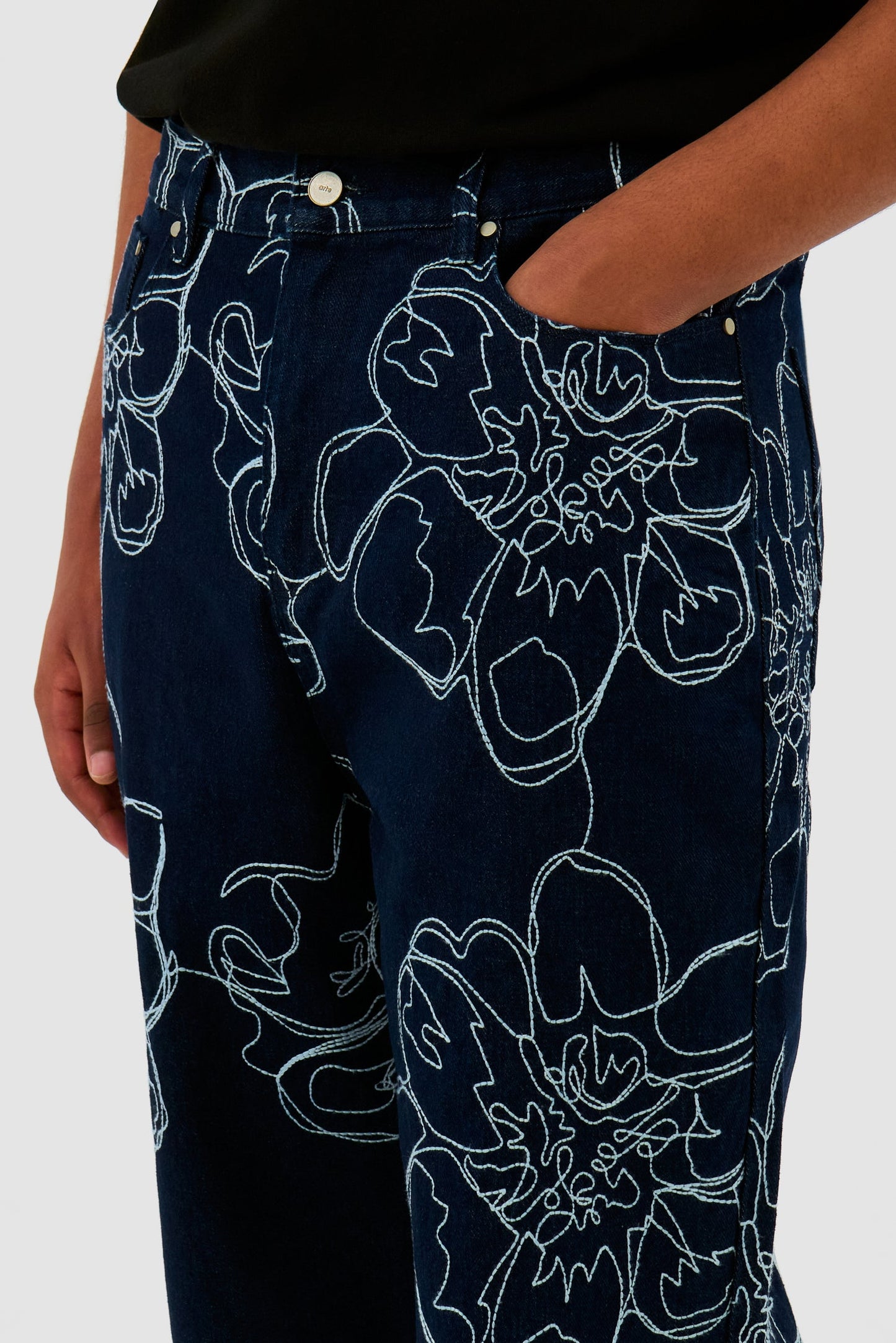 FLOWER STICH PANTS NAVY