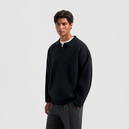 OVERSIZED KNITTED POLO BLACK