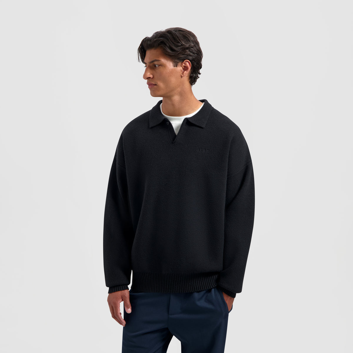 OVERSIZED KNITTED POLO BLACK